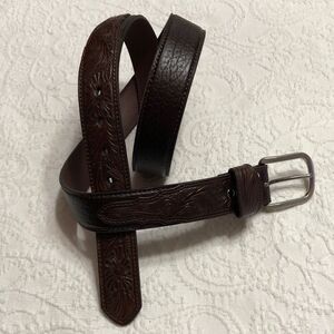 NWOT! Nocona Belt Co Size 46 Western Embossed Brown Genuine Leather